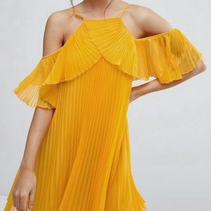 ASOS Pleated Double Layer Cold Shoulder Mini Dress